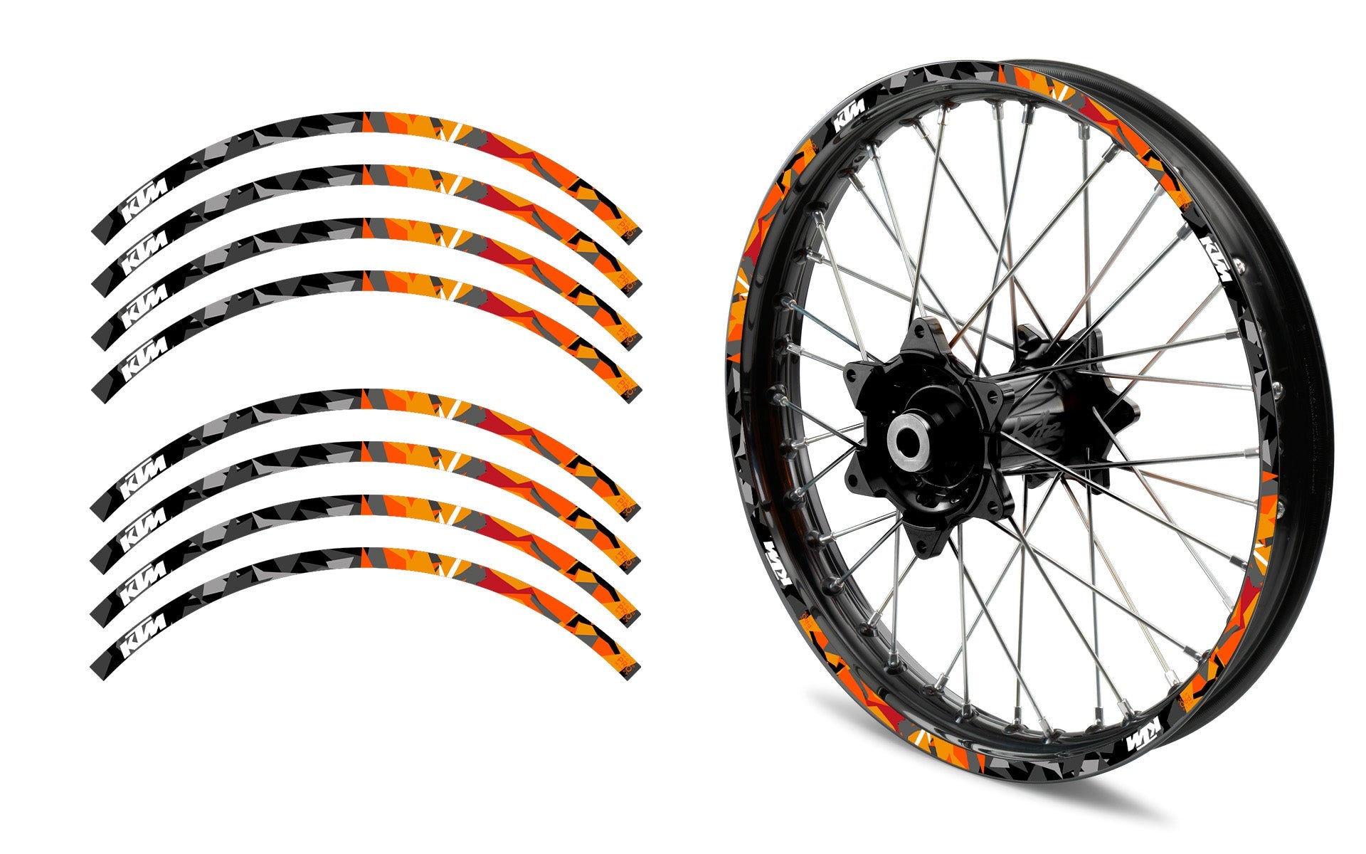 Fälgstripar - KTM "Flake" (Svart/Orange)
