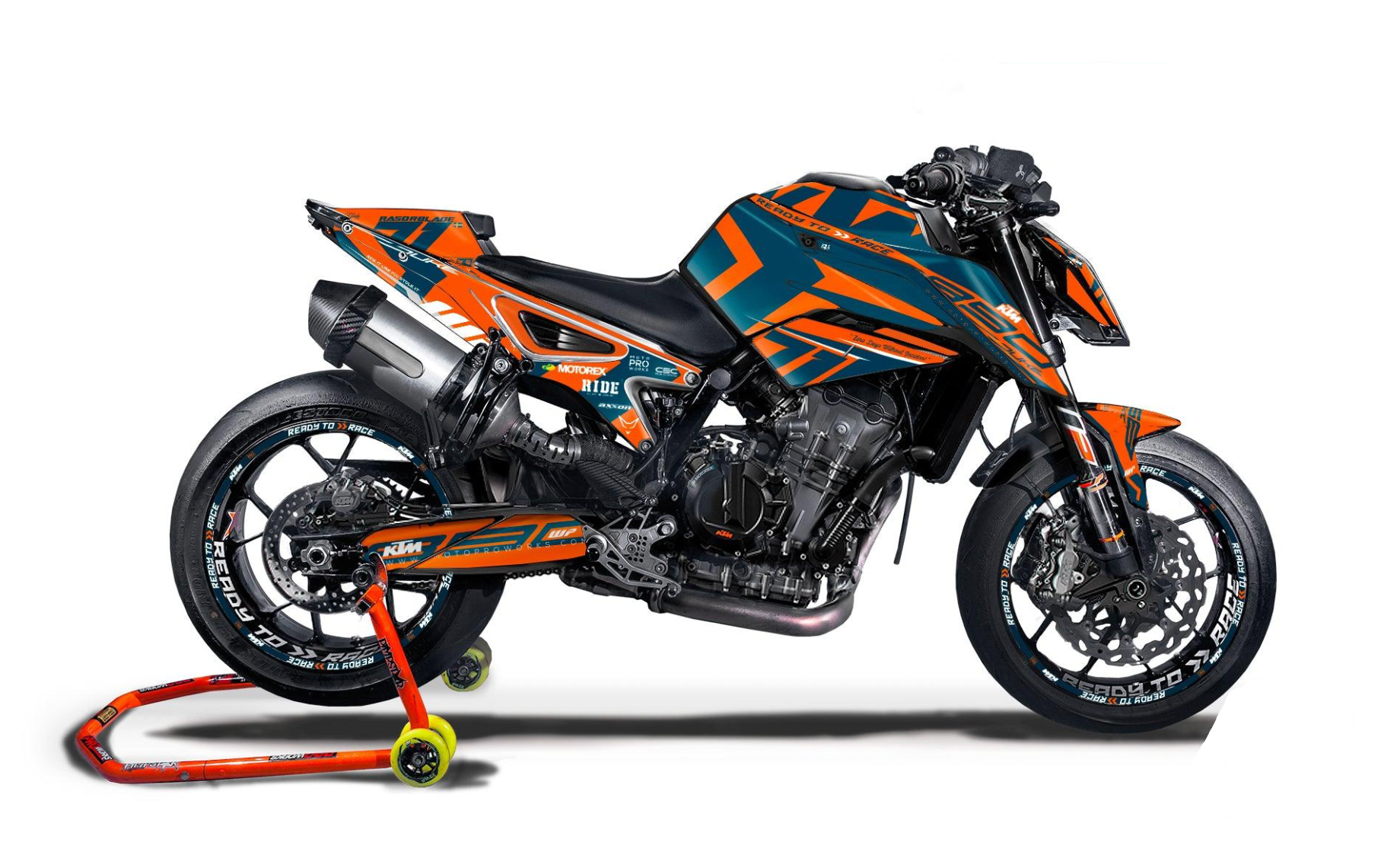 *OUTLET!* KTM 890 Duke GRÁFICOS (2020 - 2024) - "Rasorblade" (Azul/Laranja) - BRILHANTE - Ref.24784