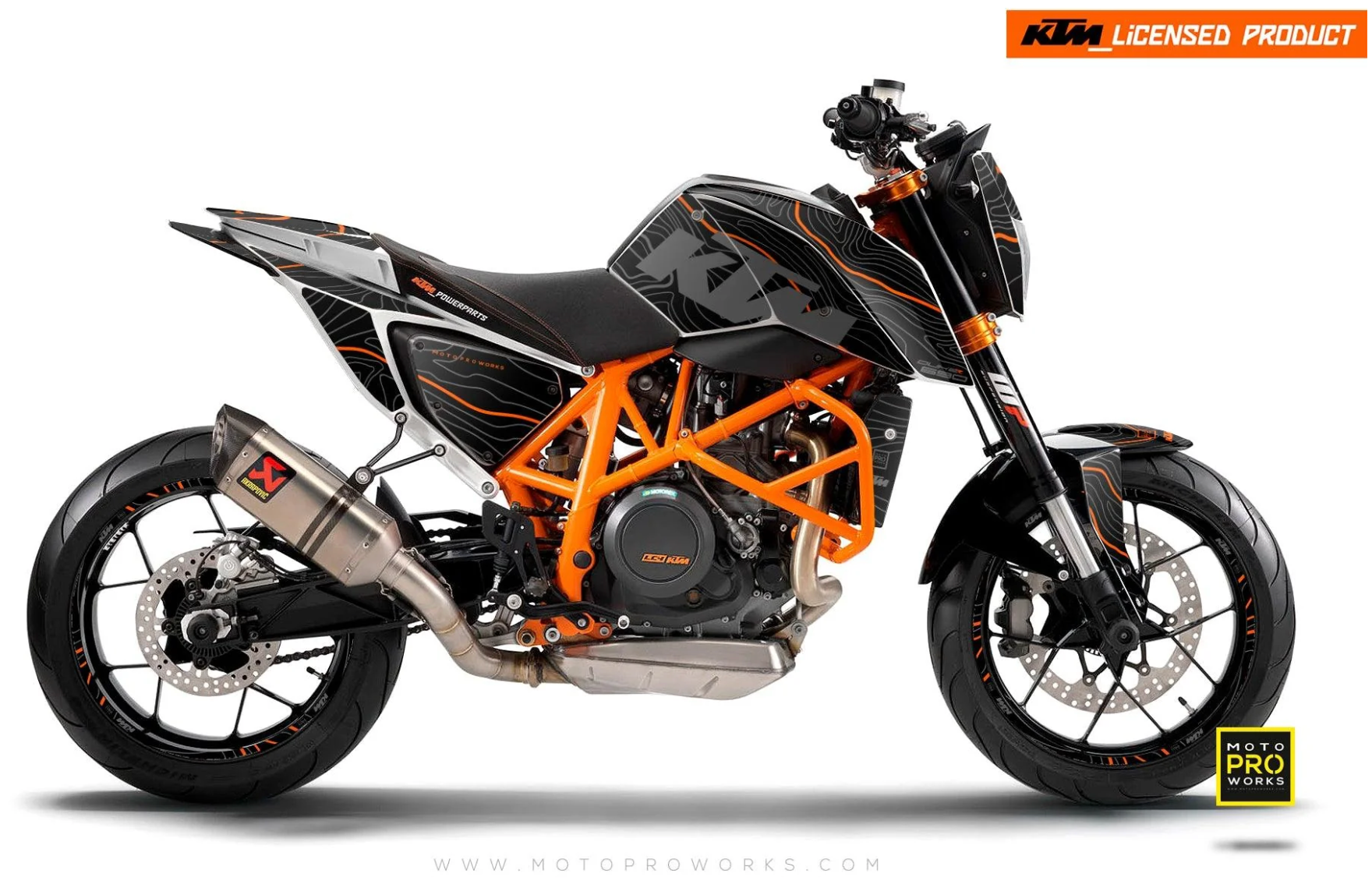 *OUTLET!* KTM 690 Duke DEKALKIT (2012-2015) - "Topography" (Svart/Orange) - GLANSIG - Ref.23304