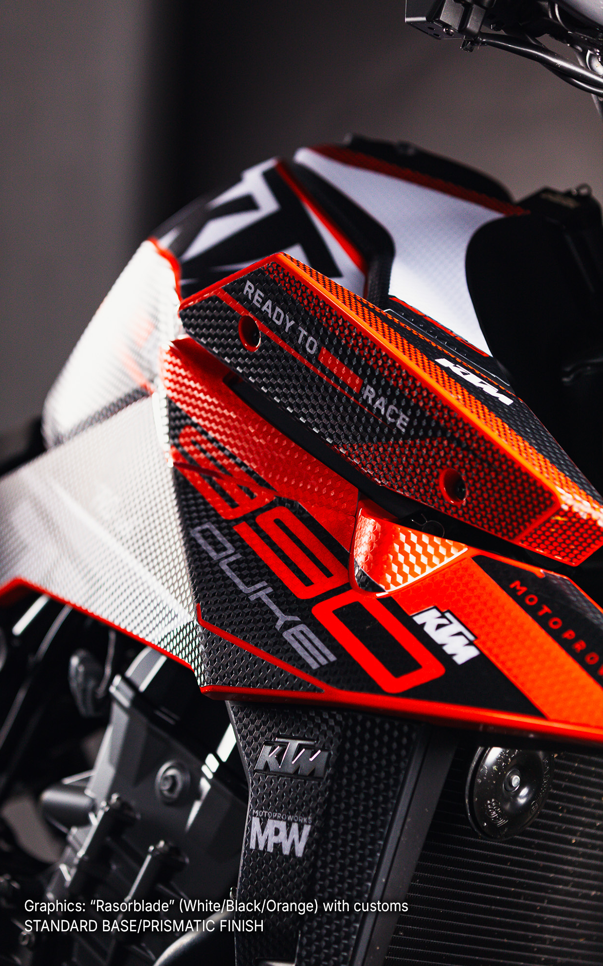 KTM 990 Duke GRAPHICS - "Rasorblade" (White/Black/Orange)
