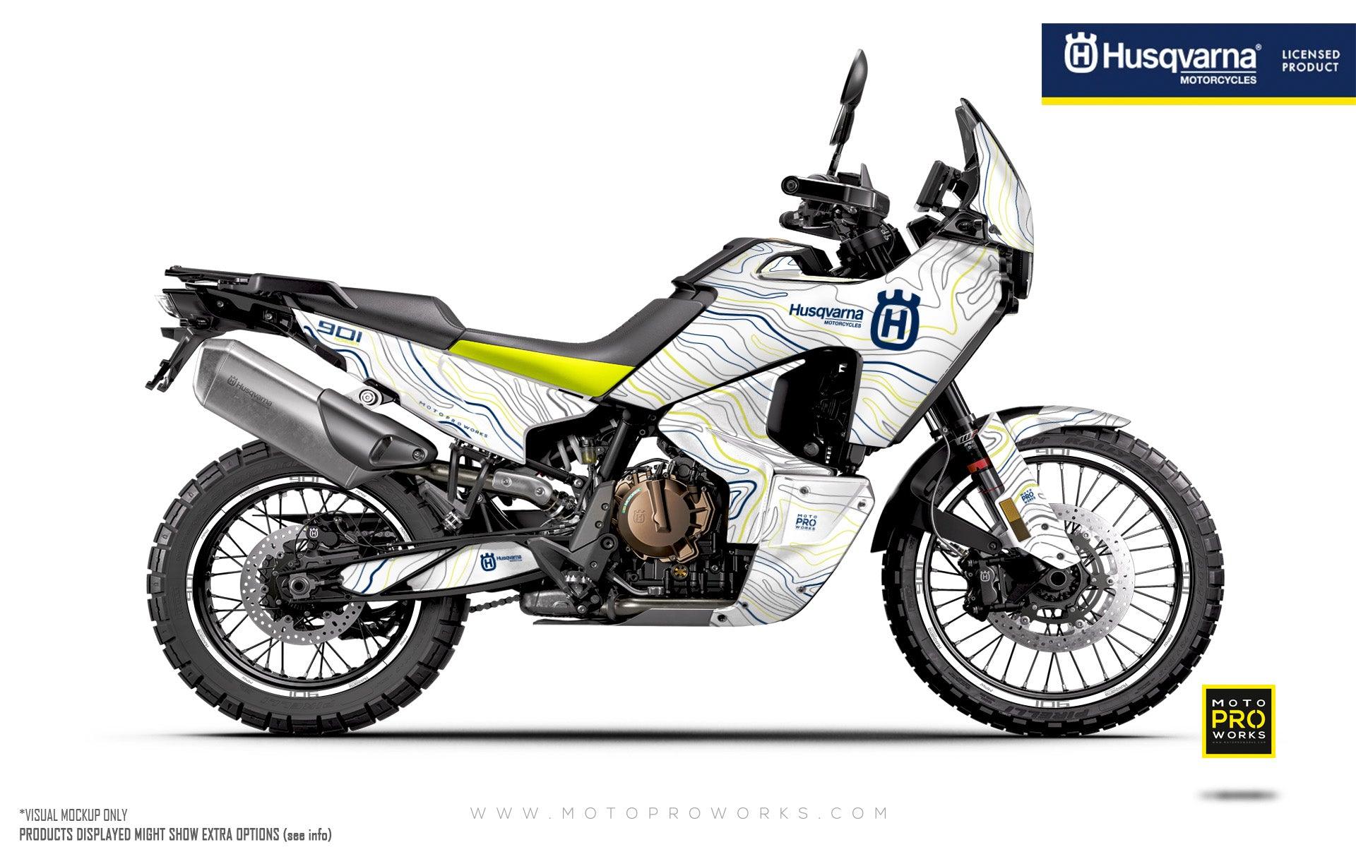 HUSQVARNA Norden 901 GRAPHICS - "Topography" (White/Blue/Yellow) - MotoProWorks