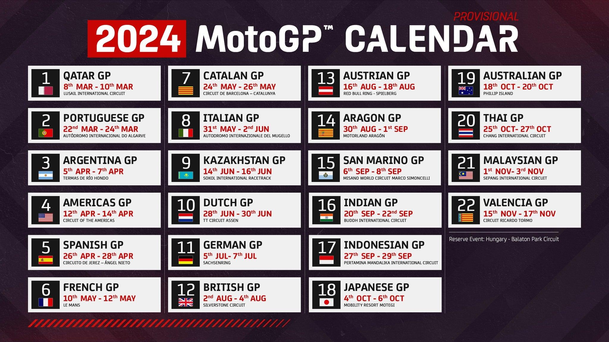 MotoGP calender for 2024 - MotoProWorks