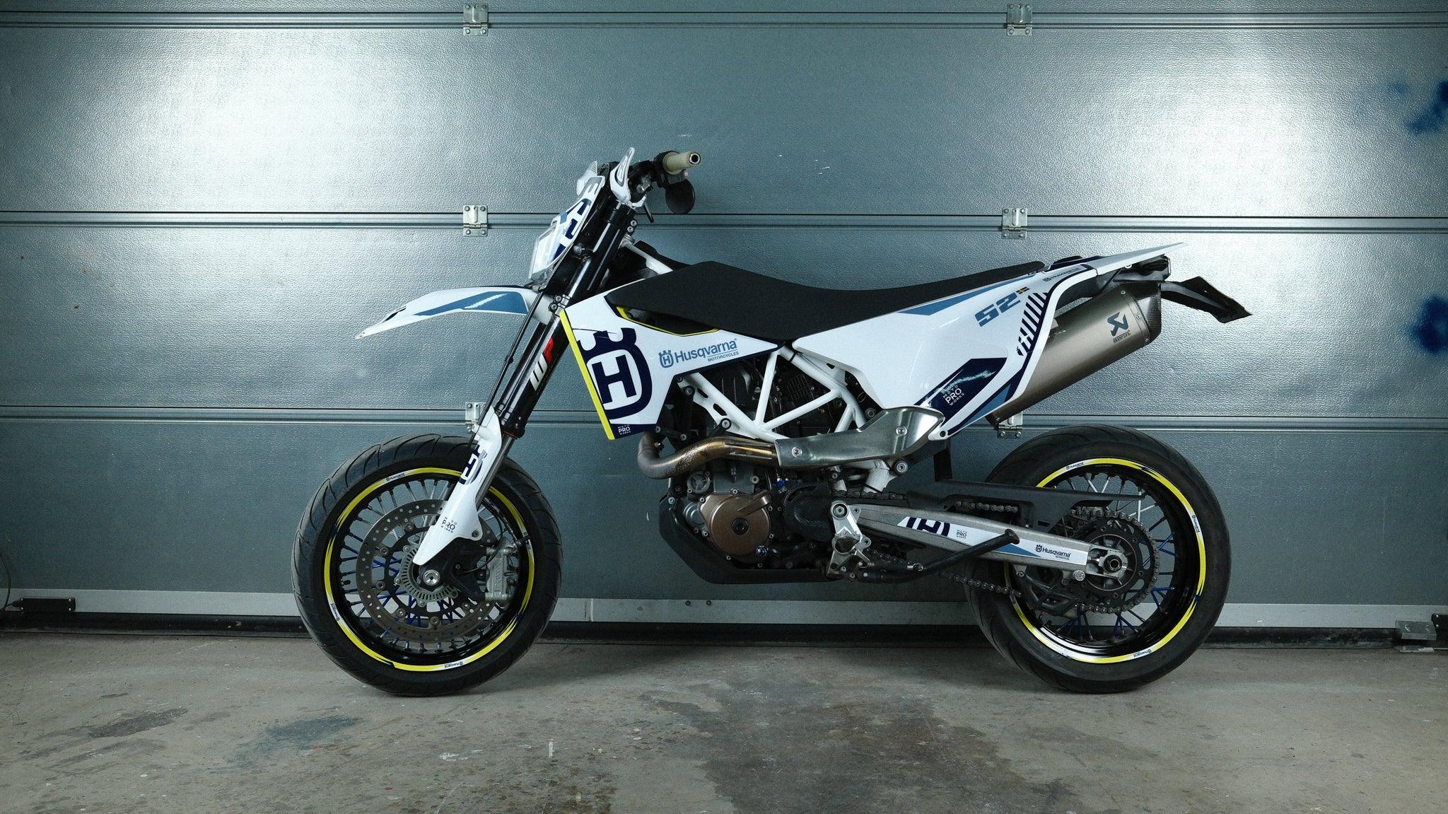 Husqvarna 701 Enduro Graphics - "FACTOR" (White/blue) - MotoProWorks | Decals and Bike Graphic kits