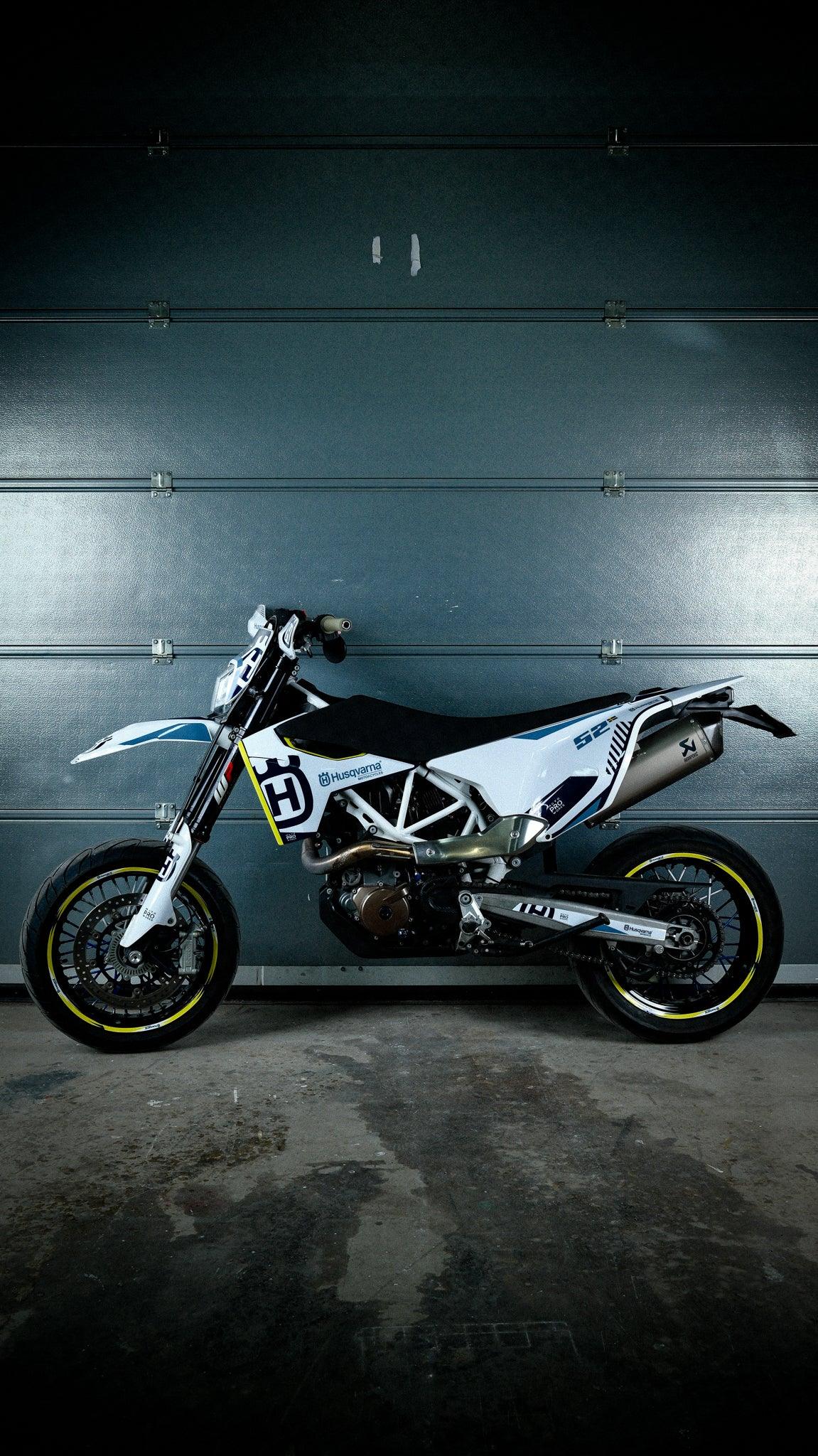 Husqvarna 701 Enduro Graphics - "FACTOR" (White/blue) - MotoProWorks | Decals and Bike Graphic kits