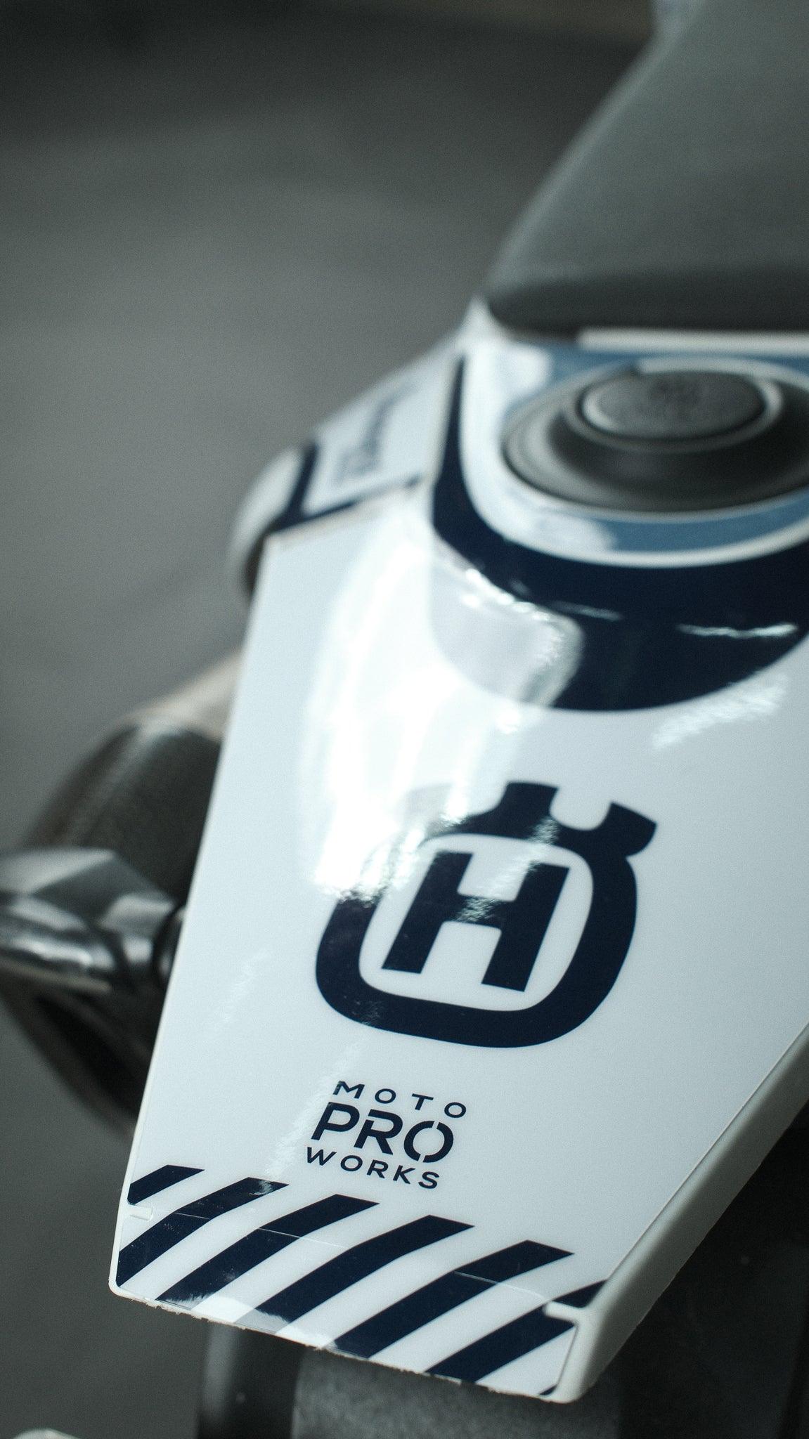 Husqvarna 701 Enduro Graphics - "FACTOR" (White/blue) - MotoProWorks | Decals and Bike Graphic kits