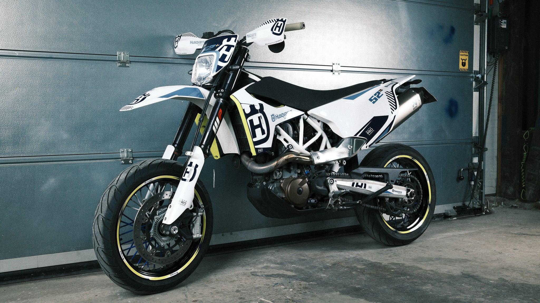 Husqvarna 701 Enduro Graphics - "FACTOR" (White/blue) - MotoProWorks | Decals and Bike Graphic kits