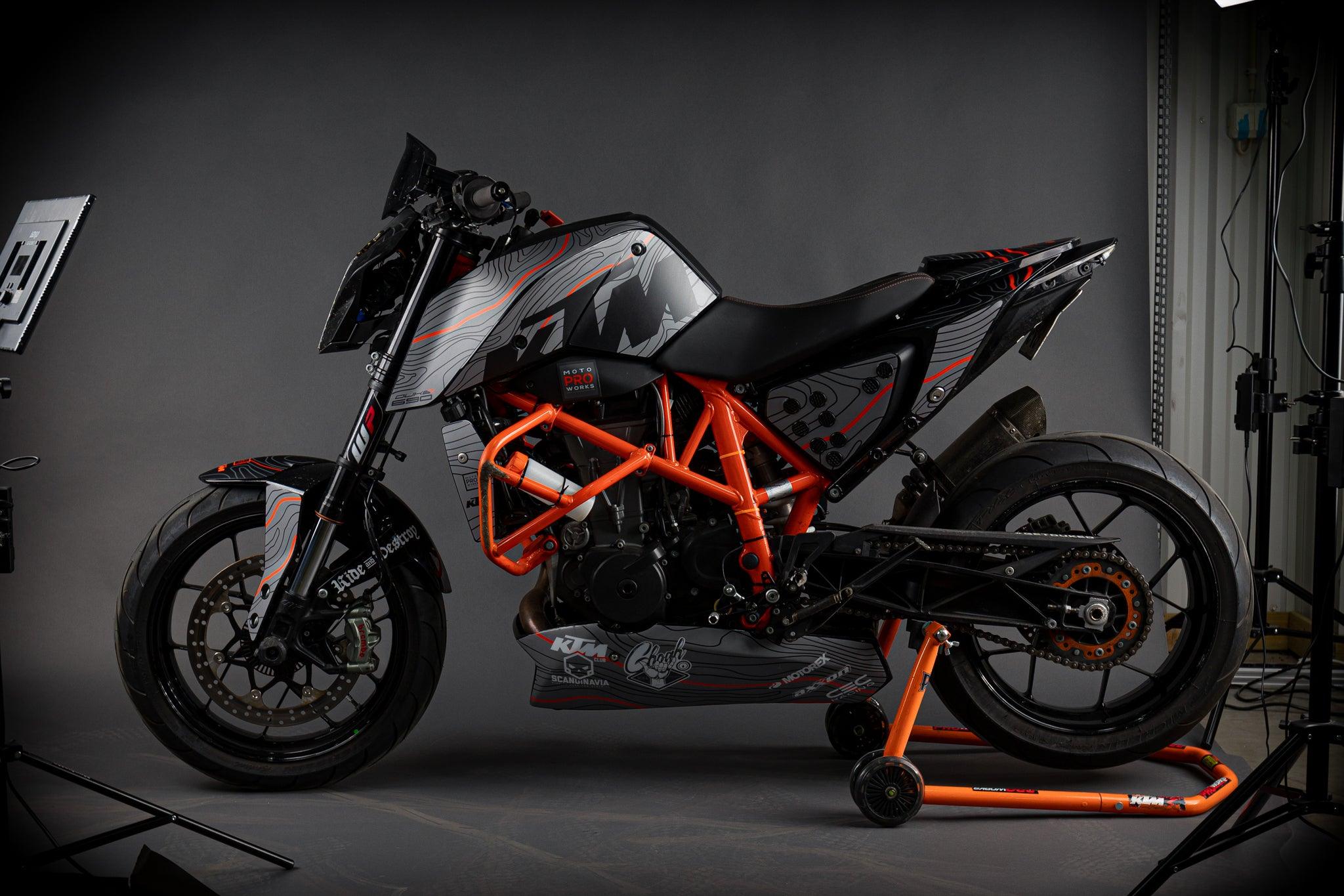 KTM 690 Duke GRAPHICS - "Topography" (Grey/Orange) - MotoProWorks