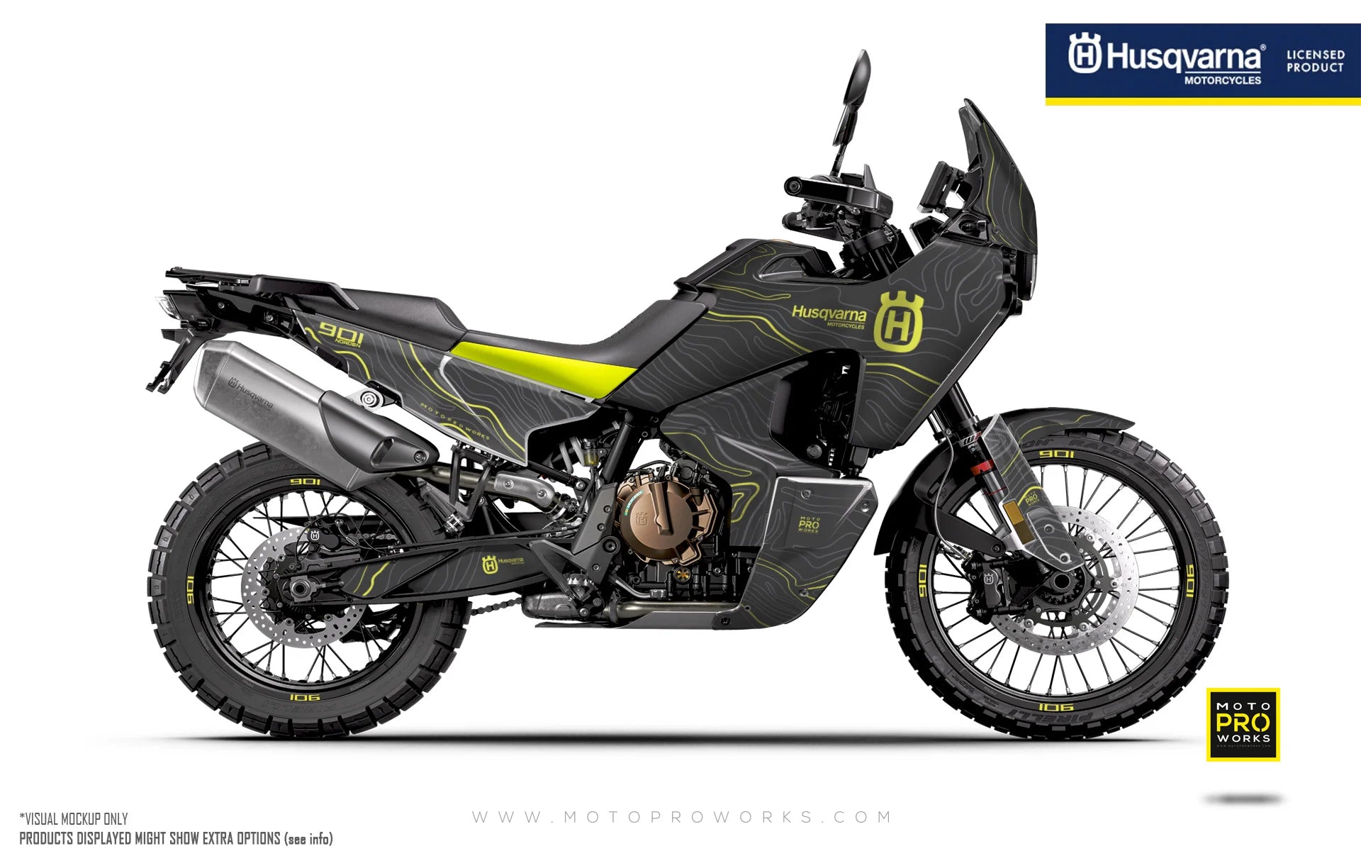 *OUTLET!* – HUSQVARNA Norden 901 GRAPHICS - &quot;Topography&quot; (Grey/Yellow) - GLOSSY KIT