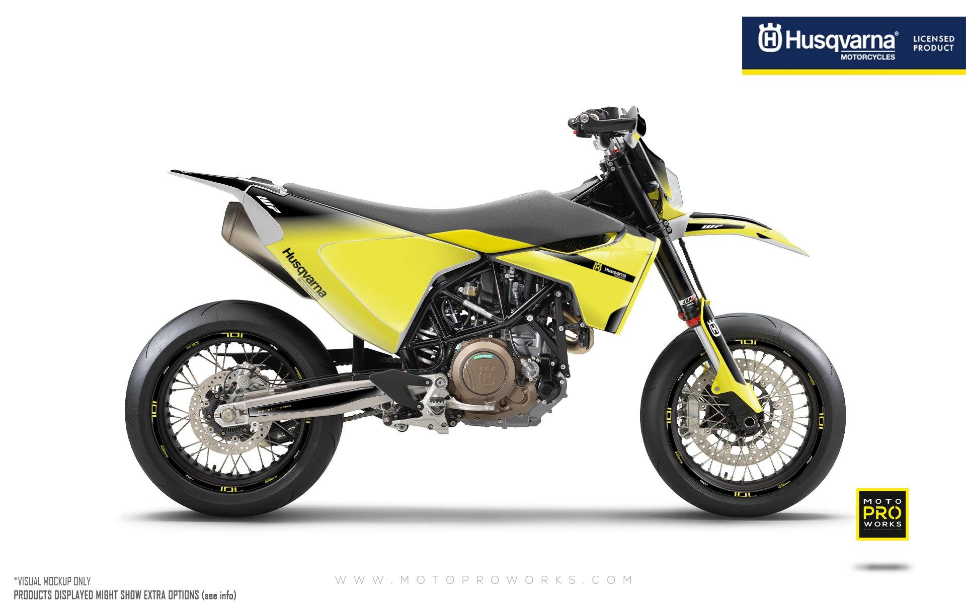 Husqvarna 701 Enduro Graphics - "Radius" (Black/Yellow) - MotoProWorks | Decals and Bike Graphic kits | Decals and Bike Graphic kit