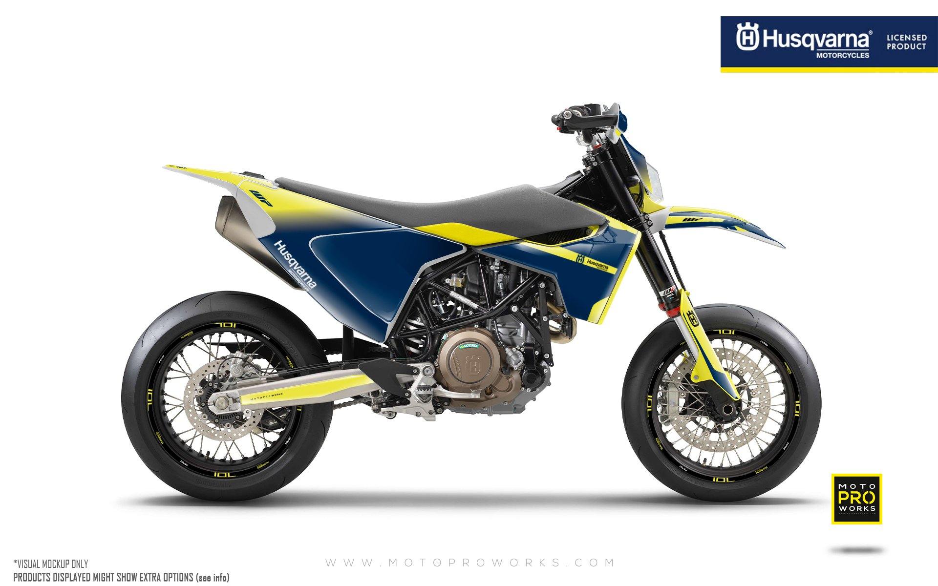 Husqvarna 701 Enduro Graphics - "Radius" (Yellow/Blue) - MotoProWorks | Decals and Bike Graphic kits | Decals and Bike Graphic kit