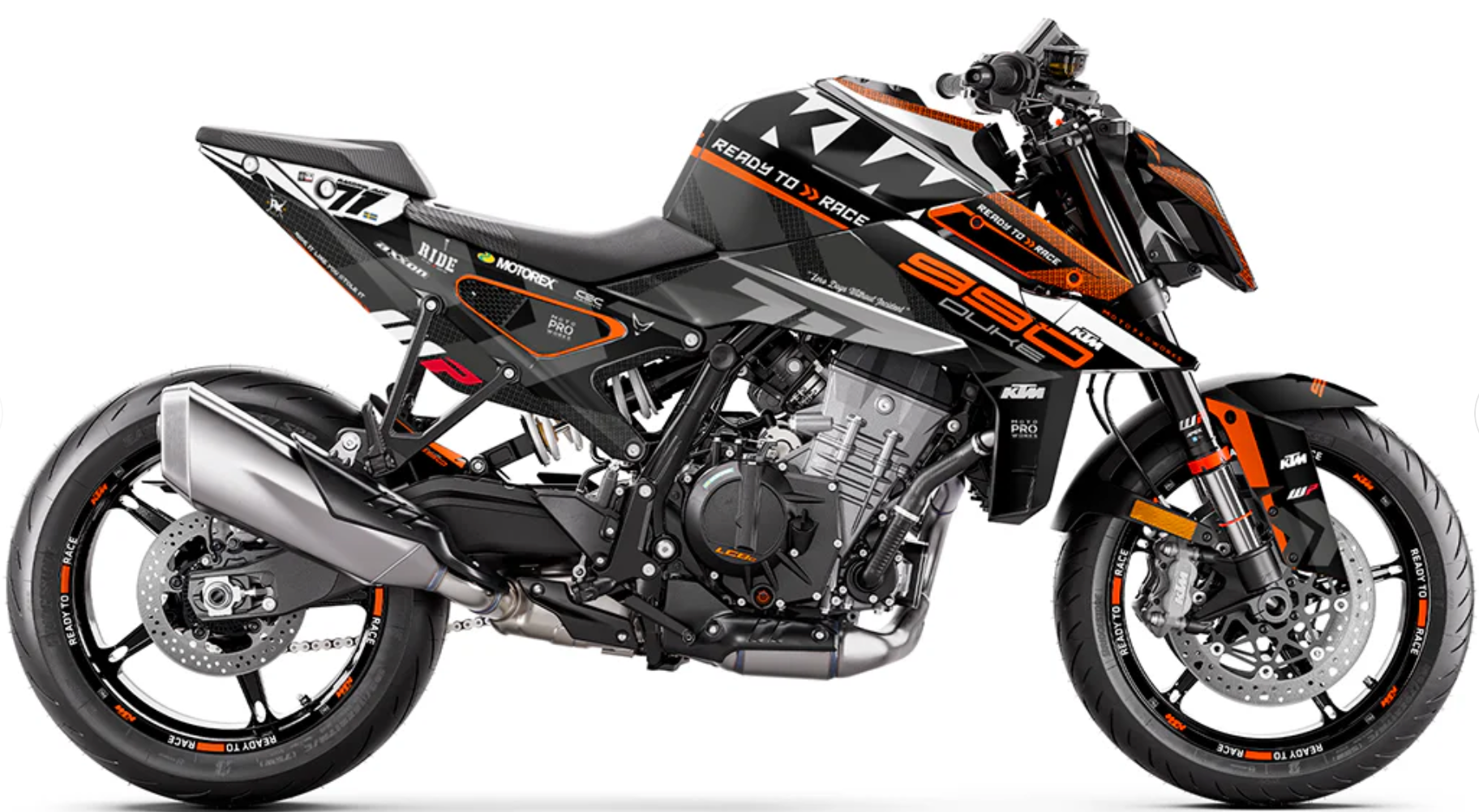 *OUTLET!* KTM 990 Duke GRAPHICS (2024+) - "Rasorblade" (Black/Orange) - GLOSSY - Ref.25359