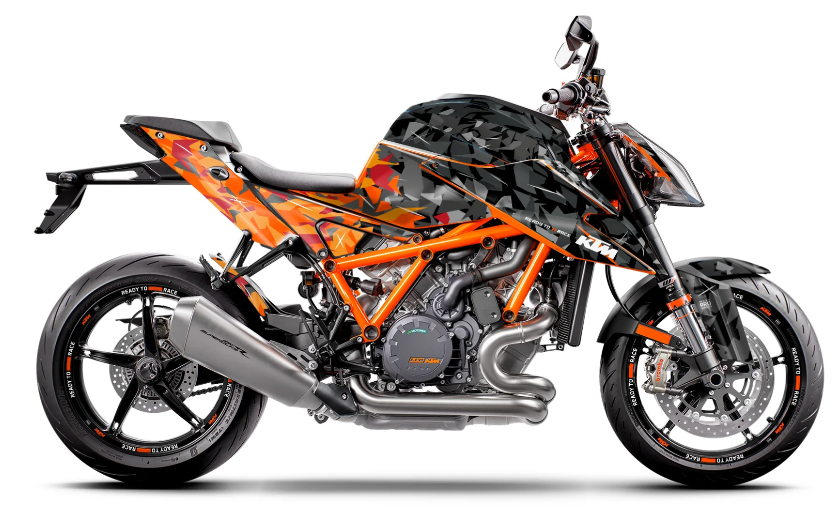*OUTLET!* KTM 1290 Super Duke R 2020 - 2023 DEKOR - "Flake" (Sort/Orange) - GLANS - Ref.25450