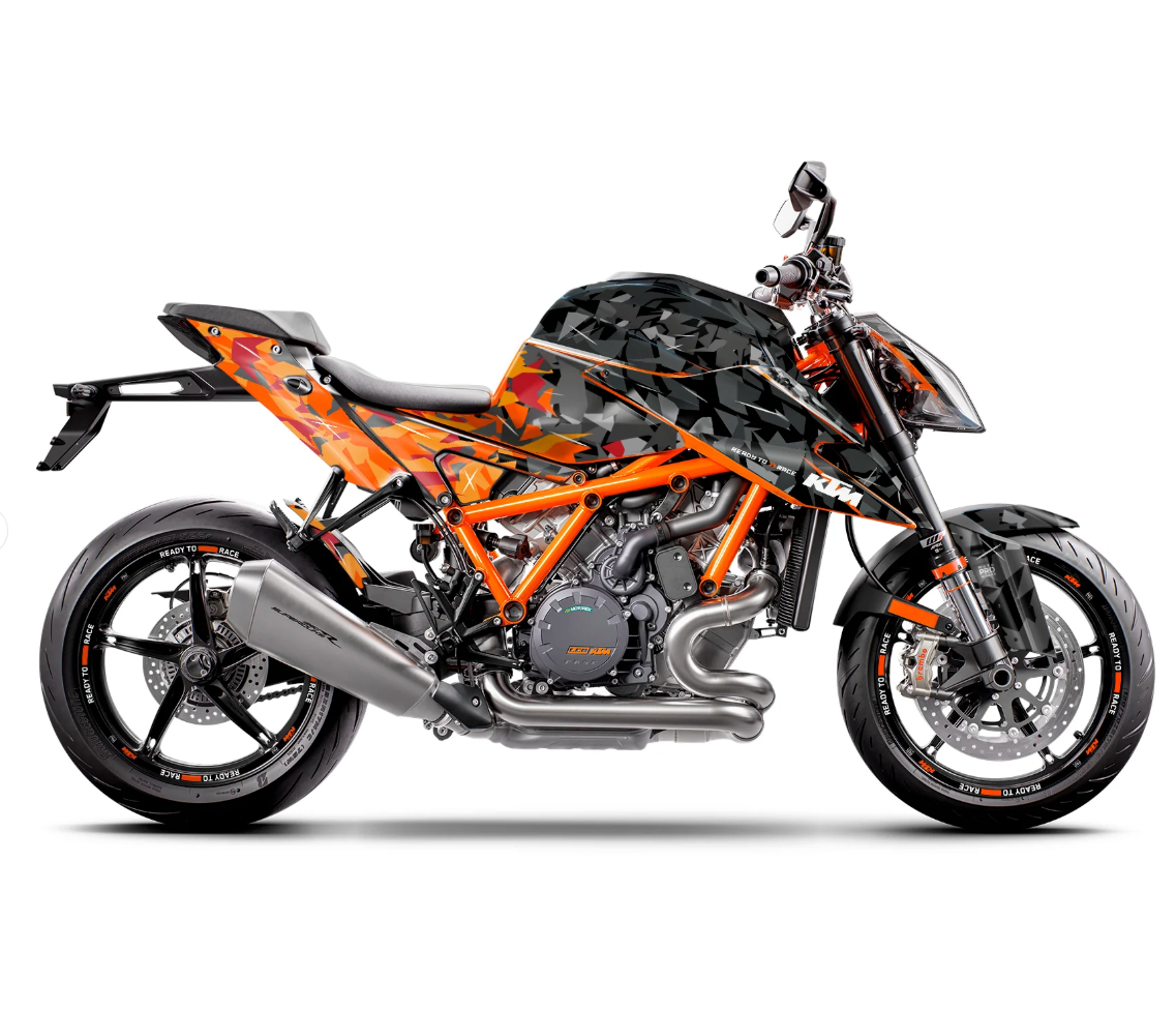 *OUTLET!*  KTM 1290 Super Duke R 2020 - 2023 GRAFICHE - "Flake" (Nero/Arancione)- LUCIDA - Rif.34525