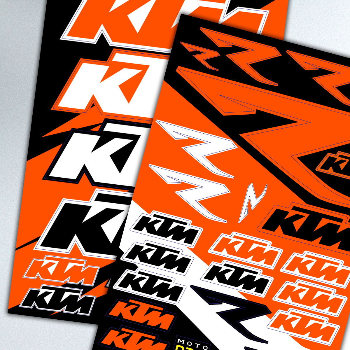 Paquete de hojas de pegatinas - KTM - "Logo grande" y "R" (BRILLANTE)