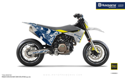 Husqvarna 701 Enduro Graphics - "Flake" (Grey/Blue) - MotoProWorks | Decals and Bike Graphic kits