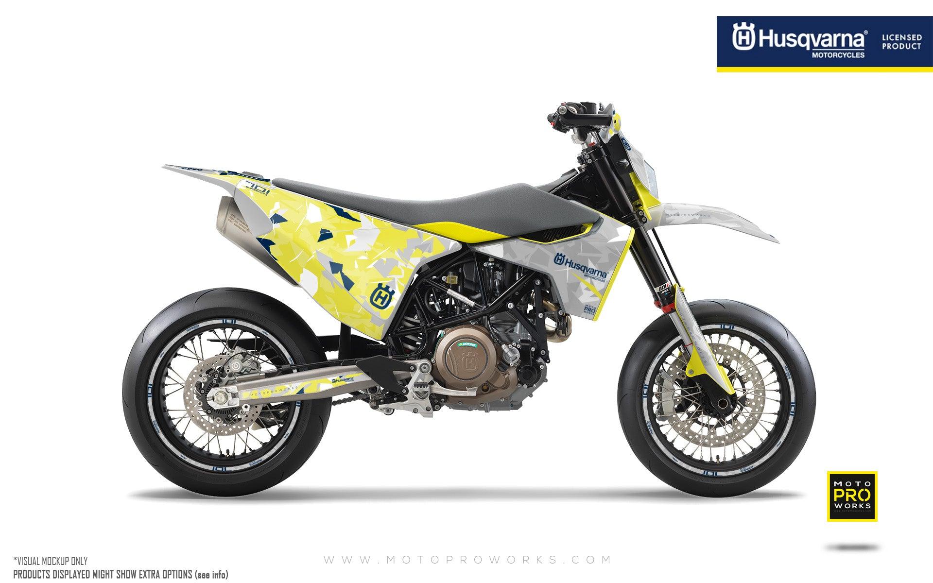 Husqvarna 701 Enduro Graphics - "Flake" (Grey/Yellow) - MotoProWorks | Decals and Bike Graphic kits