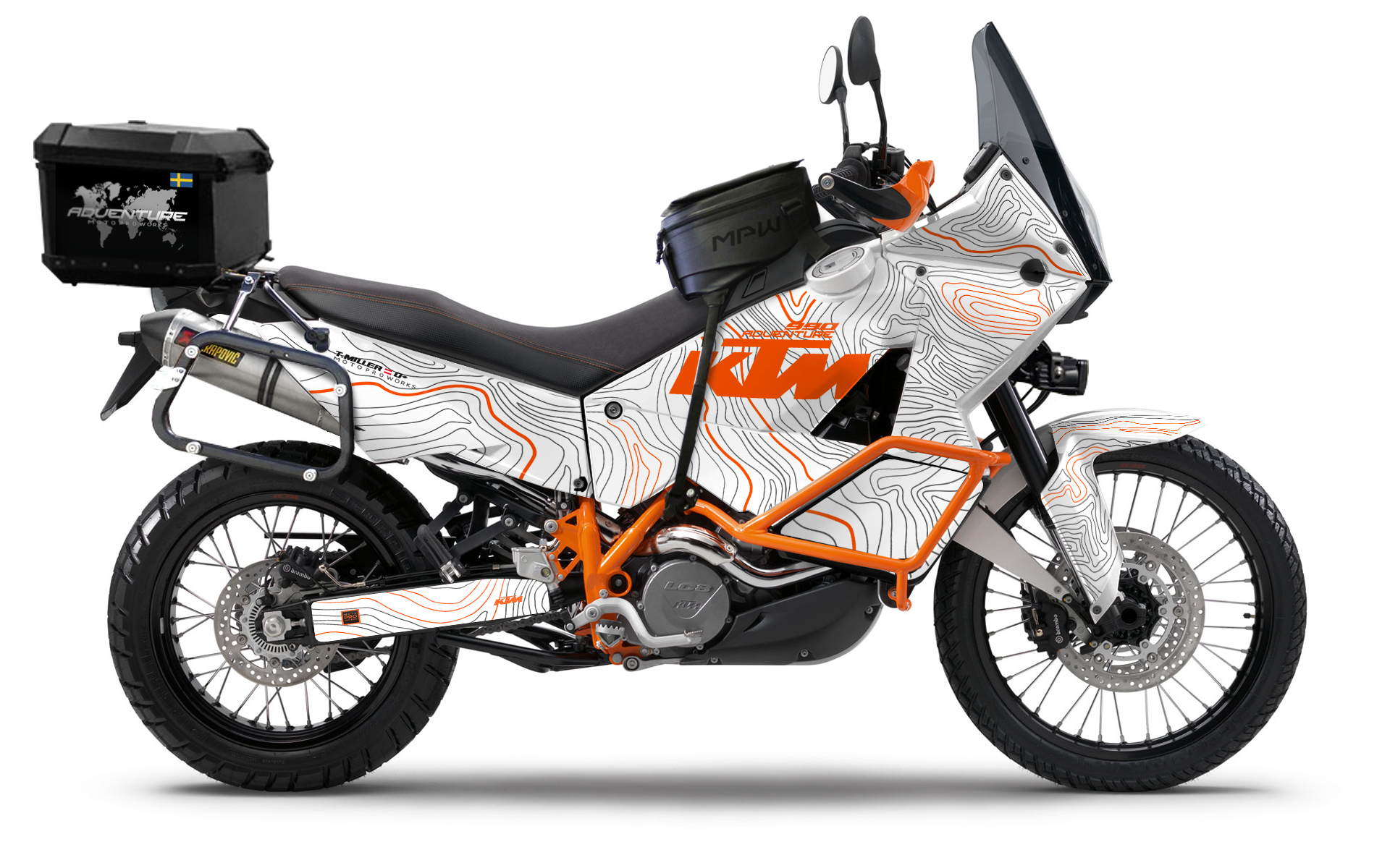 KTM 950/990 Adventure GRAPHICS - "TOPOGRAPHY" (White/Orange)