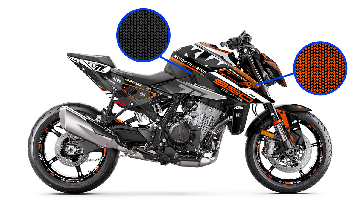 KTM 990 Duke KIT GRAFICO - "Rasorblade" (Nero/Arancione)