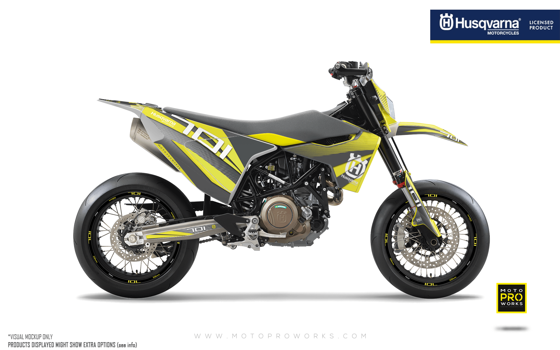 Husqvarna 701 Enduro Graphics - "Featherlight" (Grey/Yellow) - MotoProWorks | Decals and Bike Graphic kits