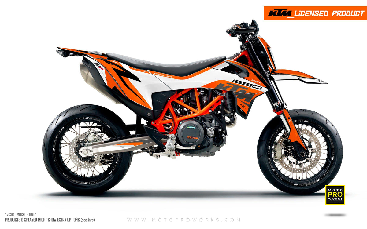*OUTLET!* – KTM 690 SMC-R 2019-2022 GLOSSY KIT - &quot;Torque&quot; (White/Orange) - GLOSSY KIT