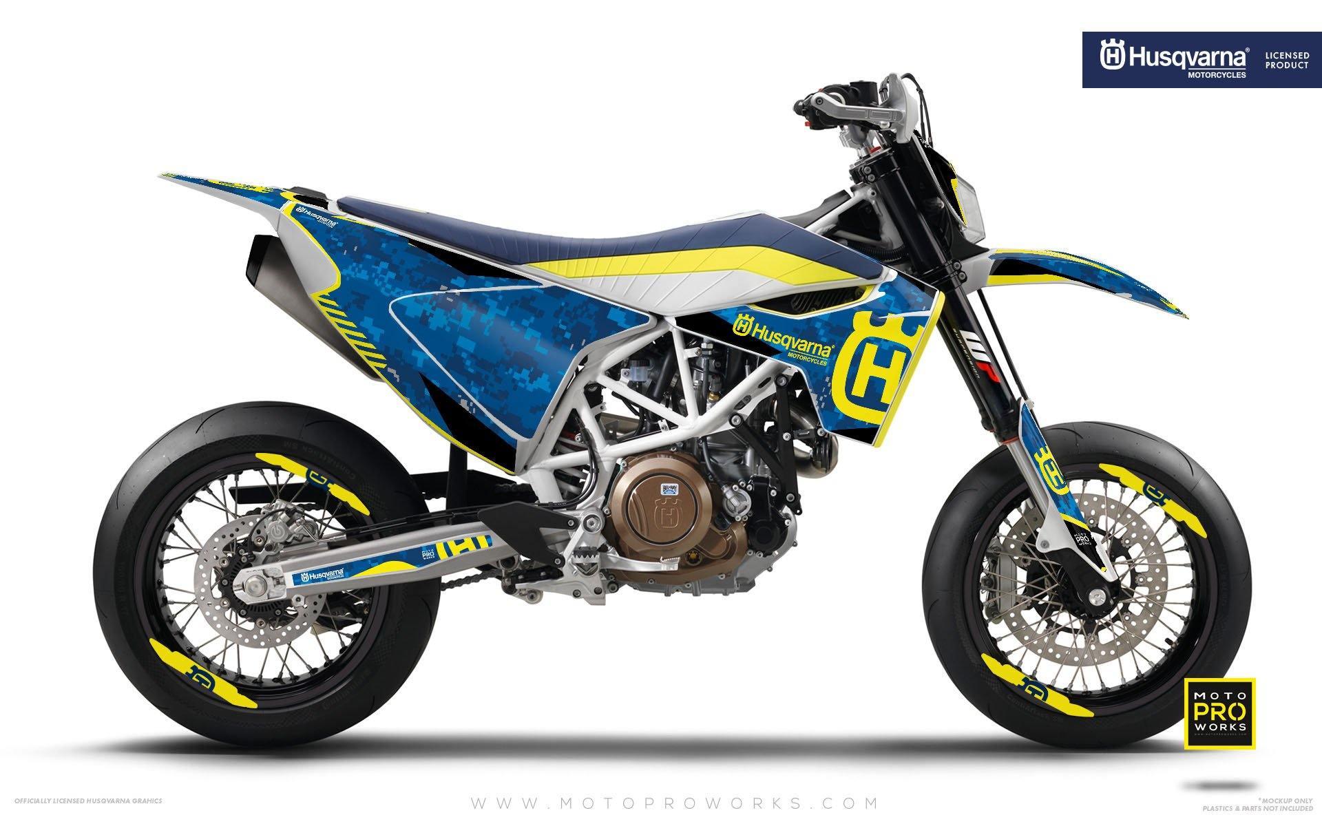 Husqvarna 701 Enduro Graphics - "FACTOR" (Marpatcamo/blue) - MotoProWorks | Decals and Bike Graphic kits | Decals and Bike Graphic kit