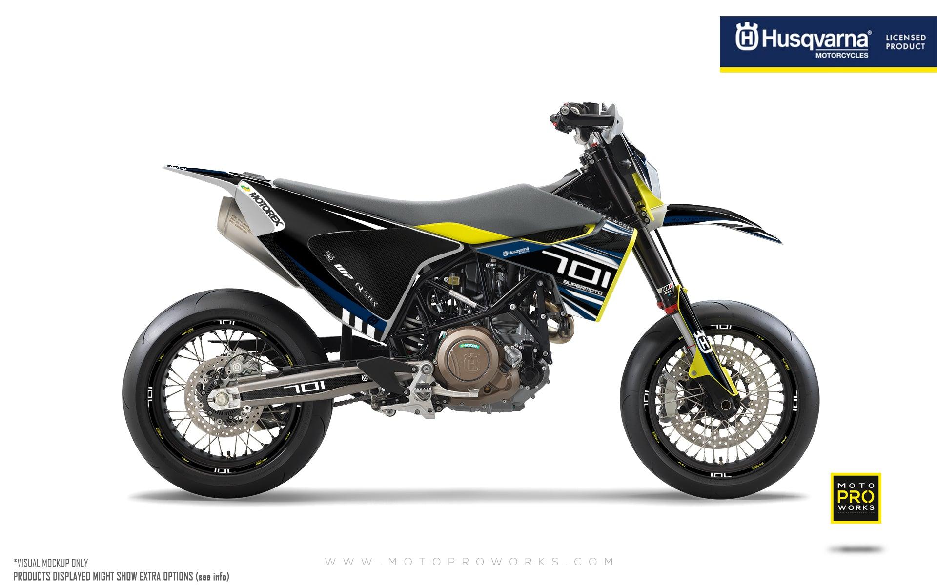 Husqvarna 701 Enduro Graphics - "Vortex" (Black/Blue) - MotoProWorks | Decals and Bike Graphic kits