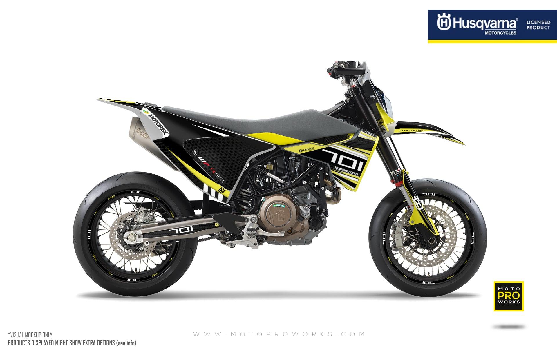 Husqvarna 701 Enduro Graphics - "Vortex" (Black/Yellow) - MotoProWorks | Decals and Bike Graphic kits