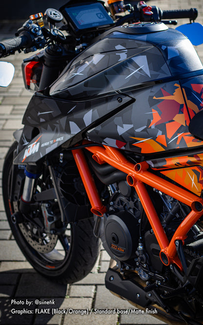 KTM 1290 Super Duke R 2020 - 2023 STICKERSET - "Flake" (Zwart/Oranje)