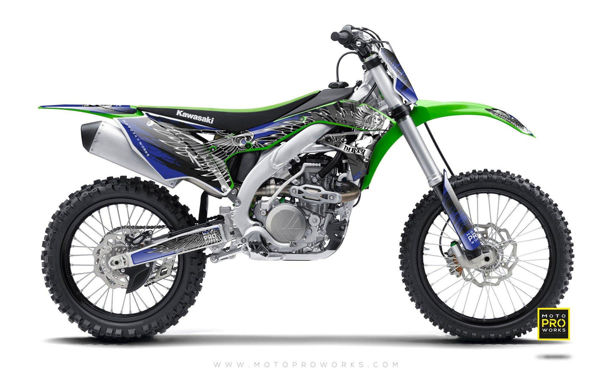 Kawasaki GRAPHIC KIT - &quot;Dirty Angel&quot; (blue) - MotoProWorks | Decals and Bike Graphic kit