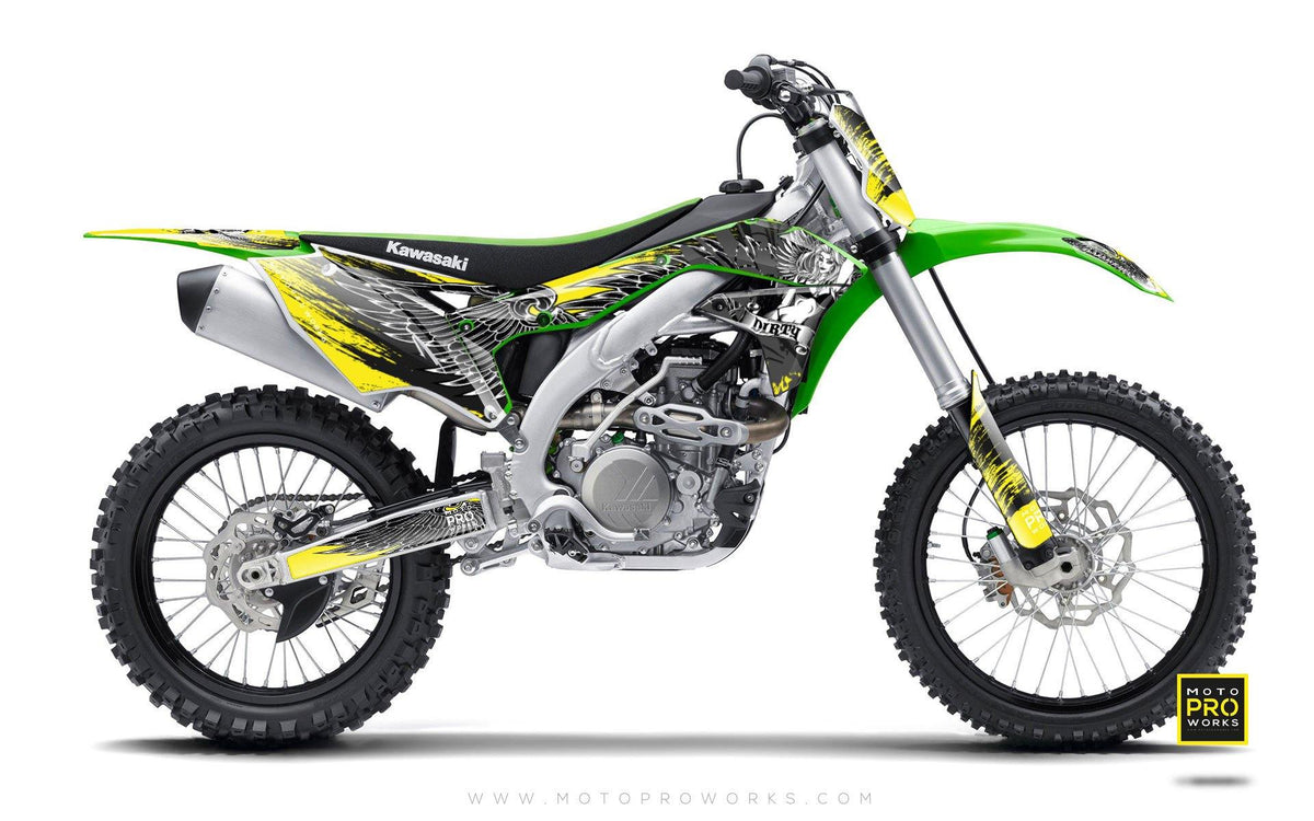 Kawasaki GRAPHIC KIT - &quot;Dirty Angel&quot; (yellow) - MotoProWorks | Decals and Bike Graphic kit