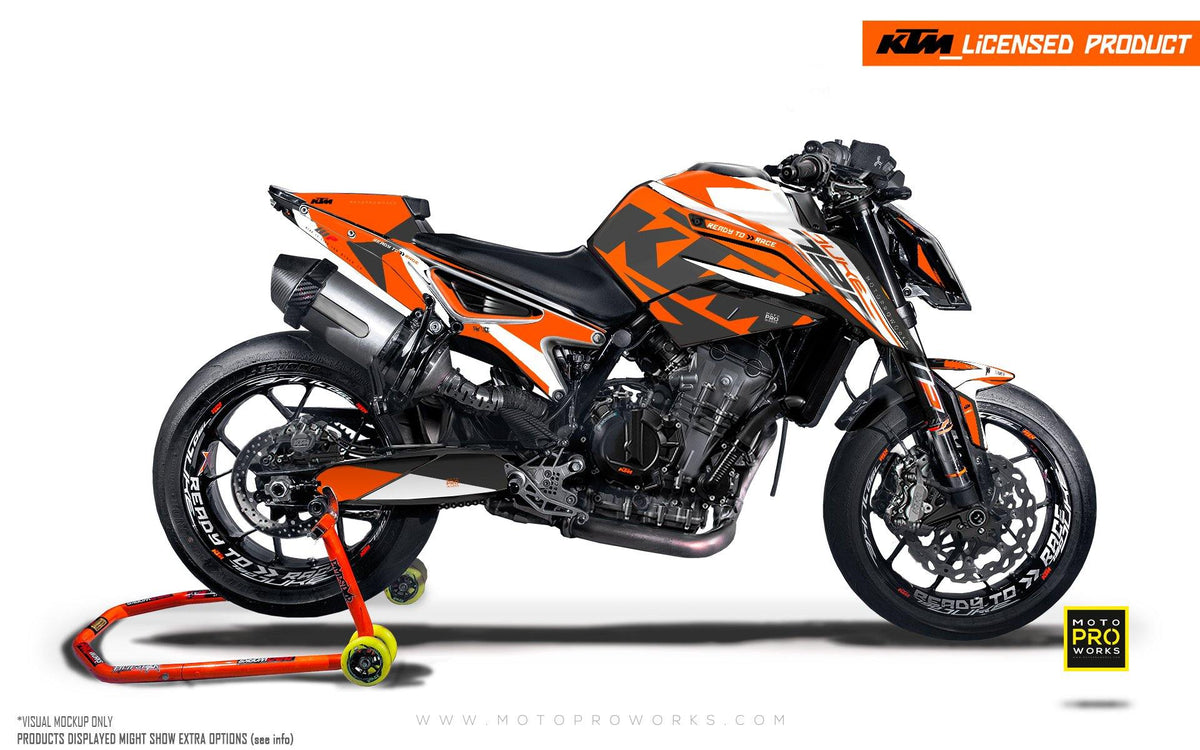 KTM 790 Duke GRAPHIC KIT - &quot;Torque&quot; (Orange/White) - MotoProWorks | Decals and Bike Graphic kit