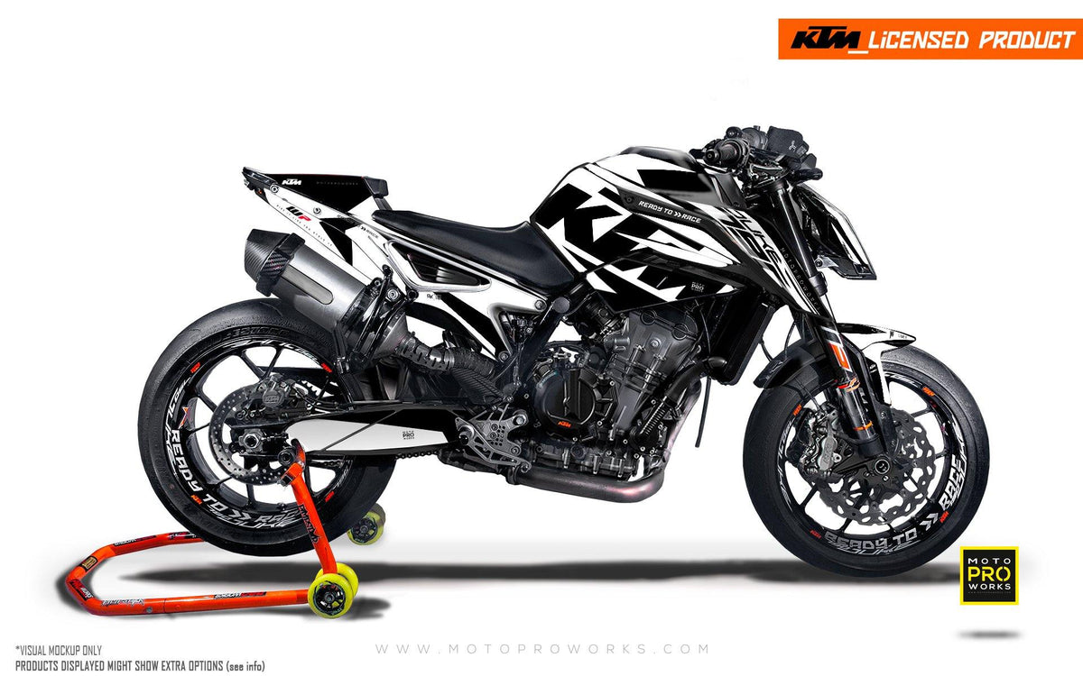 KTM 790 Duke GRAPHIC KIT - &quot;Torque&quot; (White/Black) - MotoProWorks | Decals and Bike Graphic kit