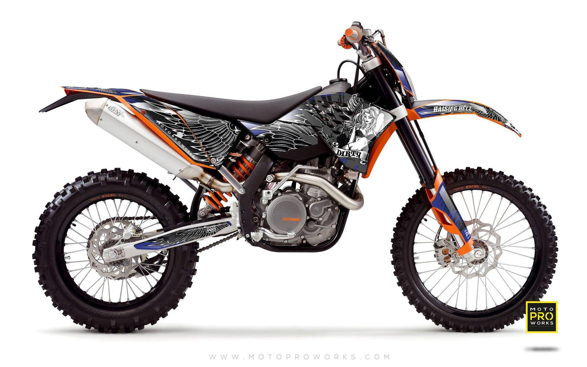 KTM GRAPHIC KIT - &quot;Dirty Angel&quot; (blue) - MotoProWorks | Decals and Bike Graphic kit