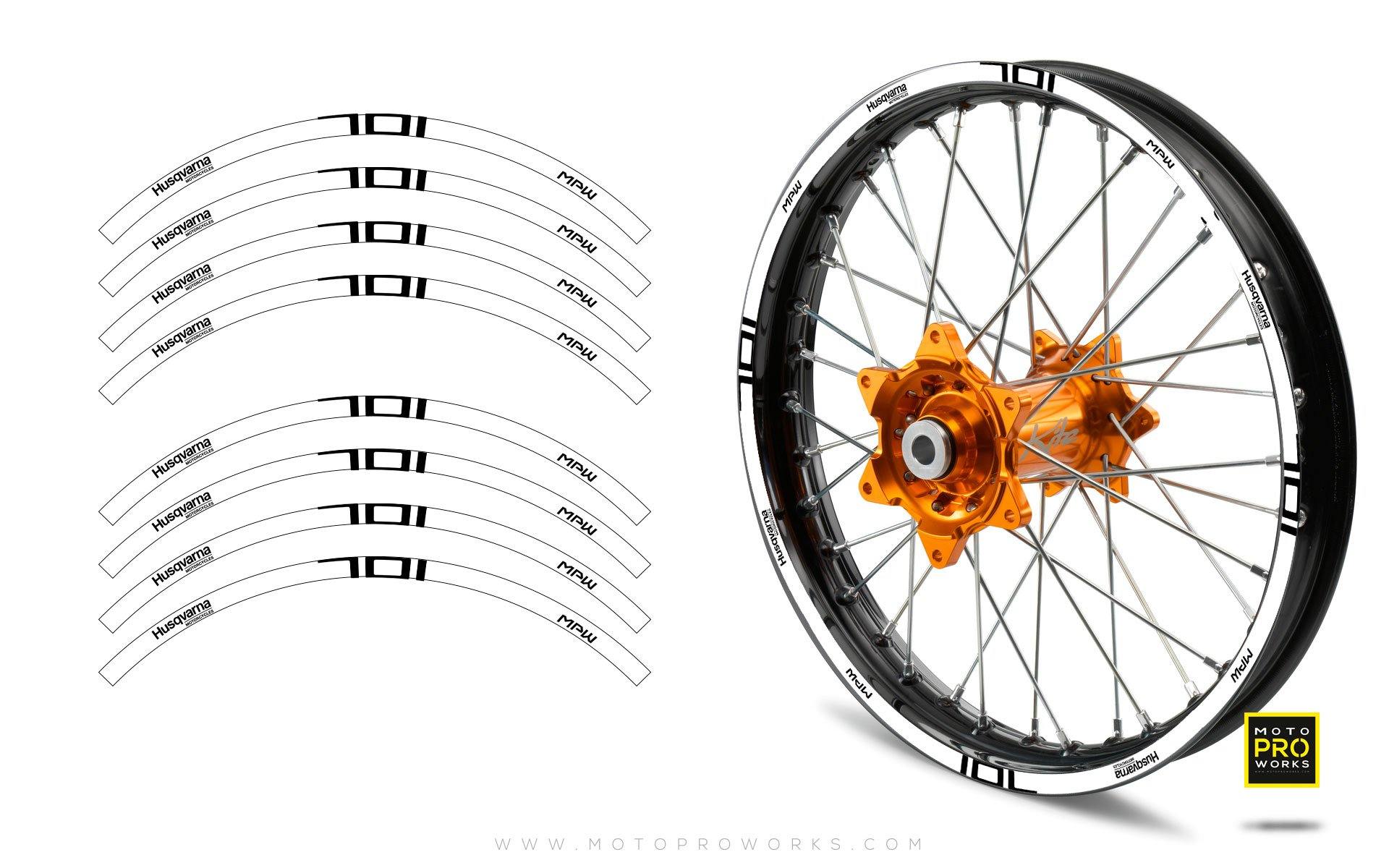 Rim Stripes - "POWER" Husqvarna (White/Black) - MotoProWorks | Decals and Bike Graphic kit