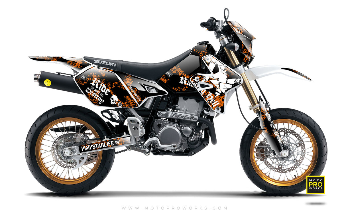 Suzuki GRAPHIC KIT - &quot;Raising Hell&quot; (orange) - MotoProWorks | Decals and Bike Graphic kit
