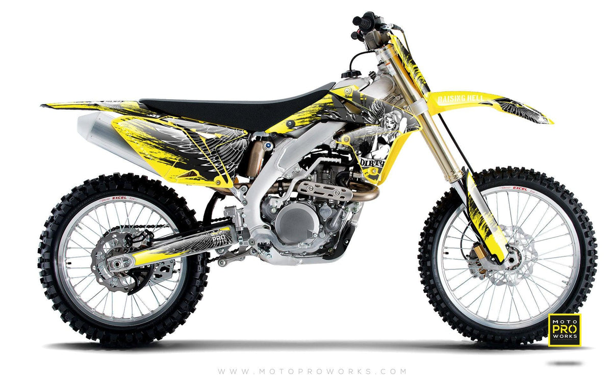 Suzuki GRAPHIC KIT - &quot;Dirty Angel&quot; (yellow) - MotoProWorks | Decals and Bike Graphic kit