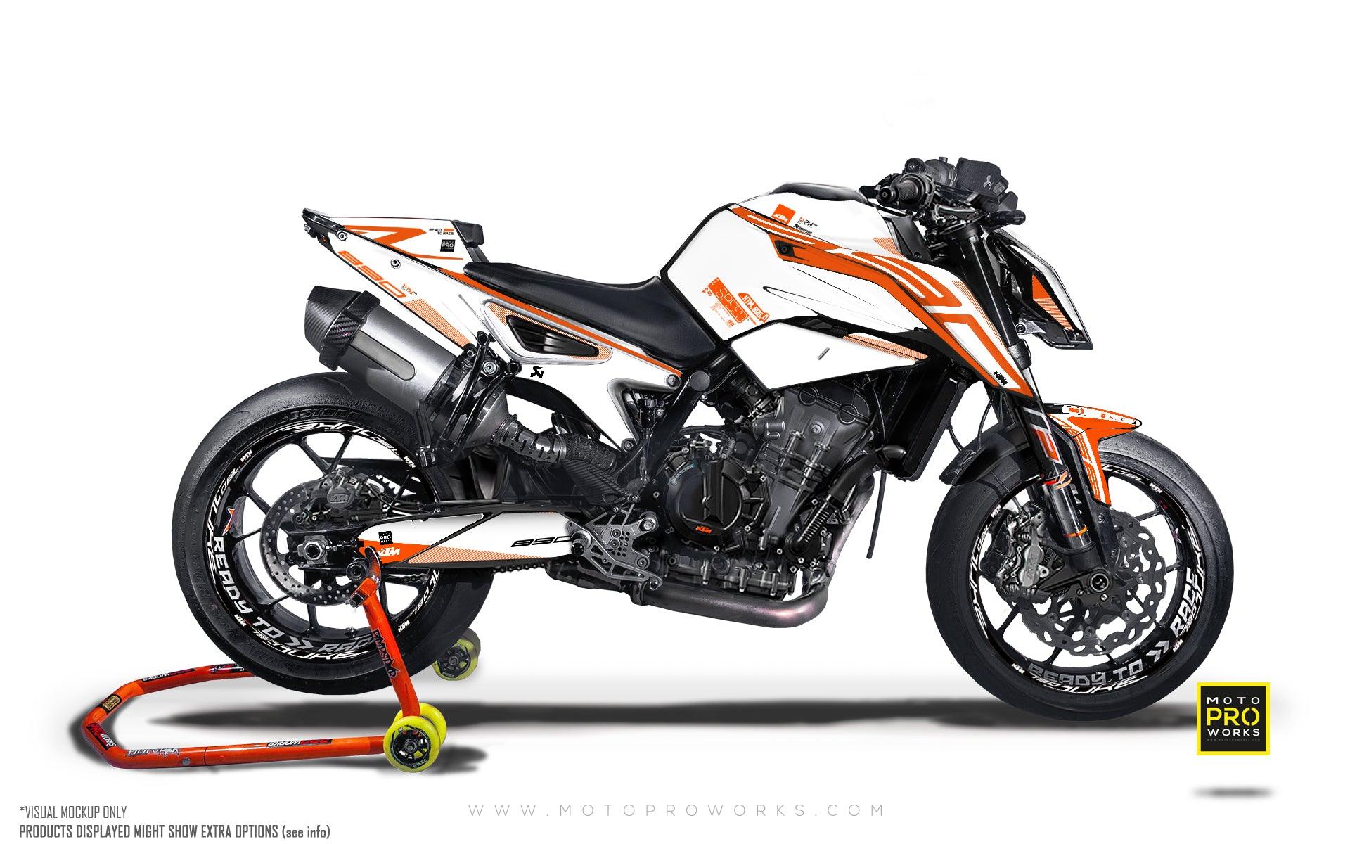 KTM 790/890 Duke GRAPHICS - "Orbit" (White/Orange) - MotoProWorks