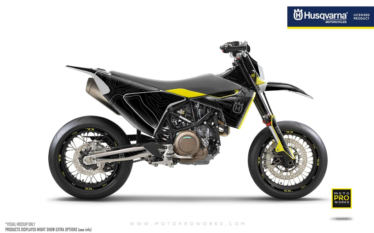 Husqvarna 701 GRAPHIC KIT - &quot;Topography&quot; (Black) - MotoProWorks | Decals and Bike Graphic kit