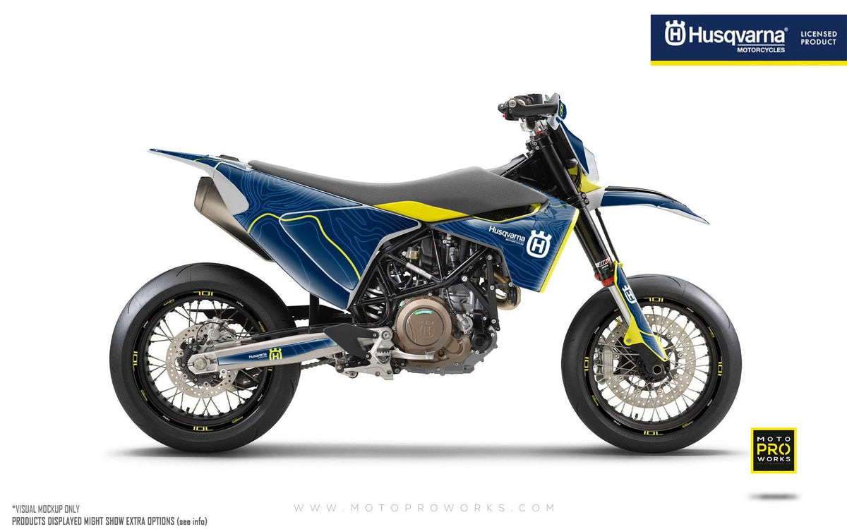 Husqvarna 701 GRAPHIC KIT - &quot;Topography&quot; (Blue) - MotoProWorks | Decals and Bike Graphic kit