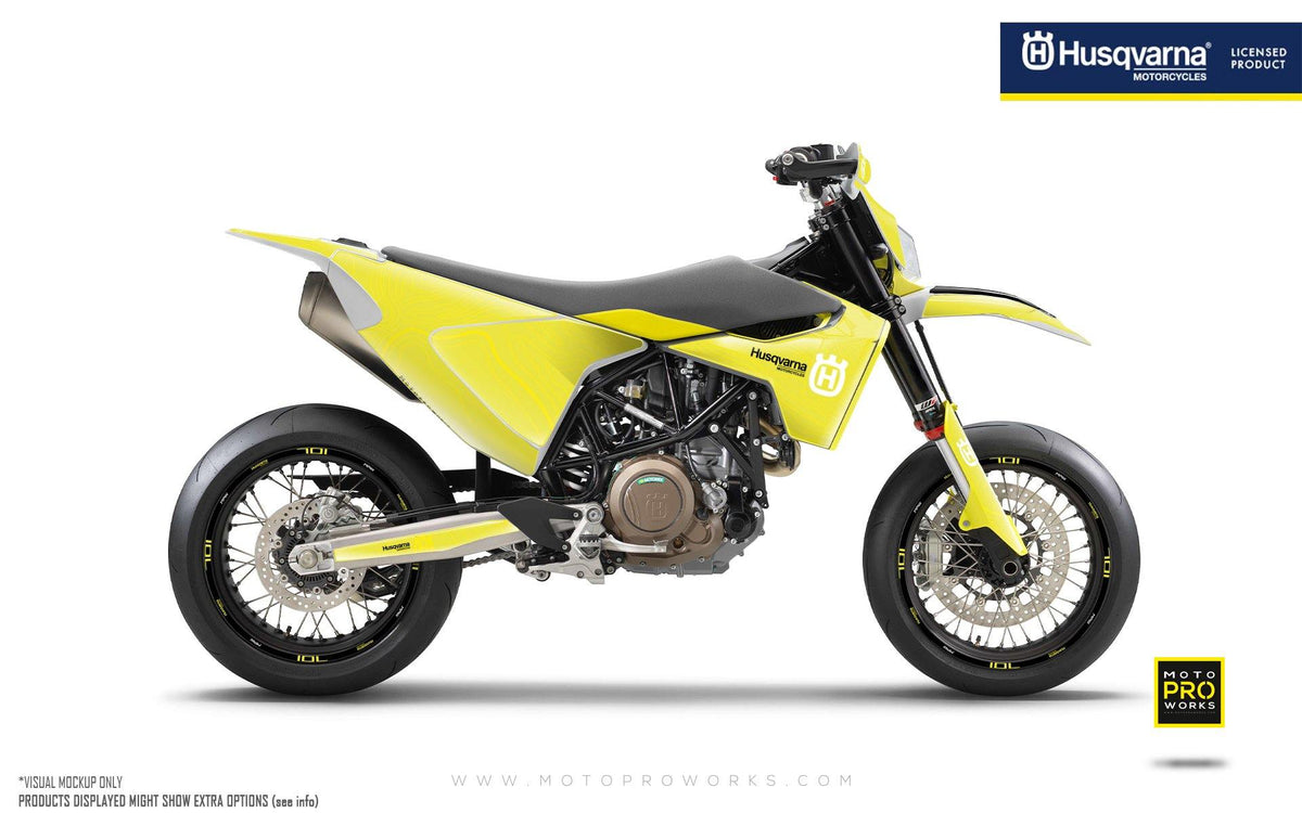 Husqvarna 701 GRAPHIC KIT - &quot;Topography&quot; (Yellow) - MotoProWorks | Decals and Bike Graphic kit