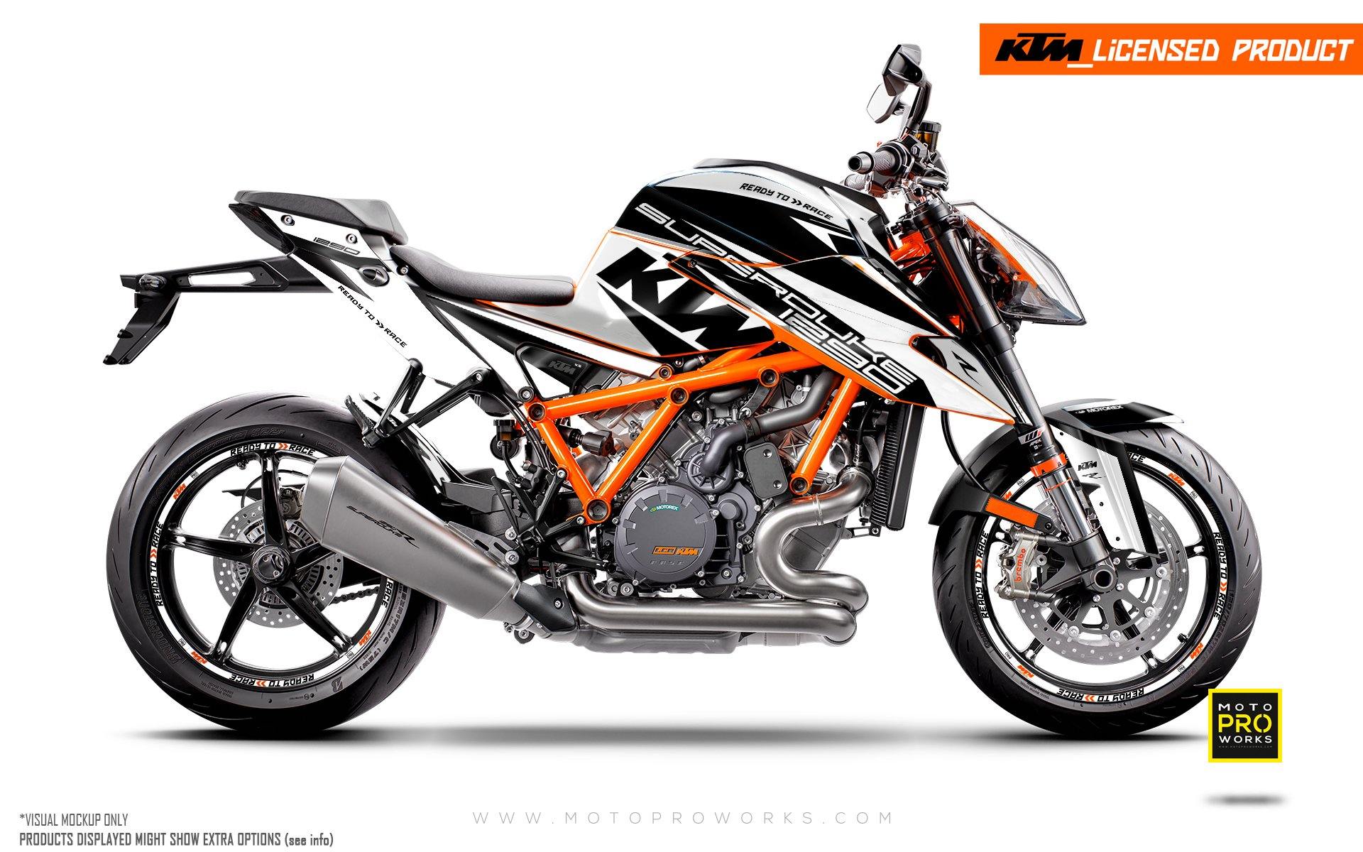 KTM 1290 Superduke R GRAPHIC KIT - "Torque" (White/Black) - MotoProWorks | Decals and Bike Graphic kit