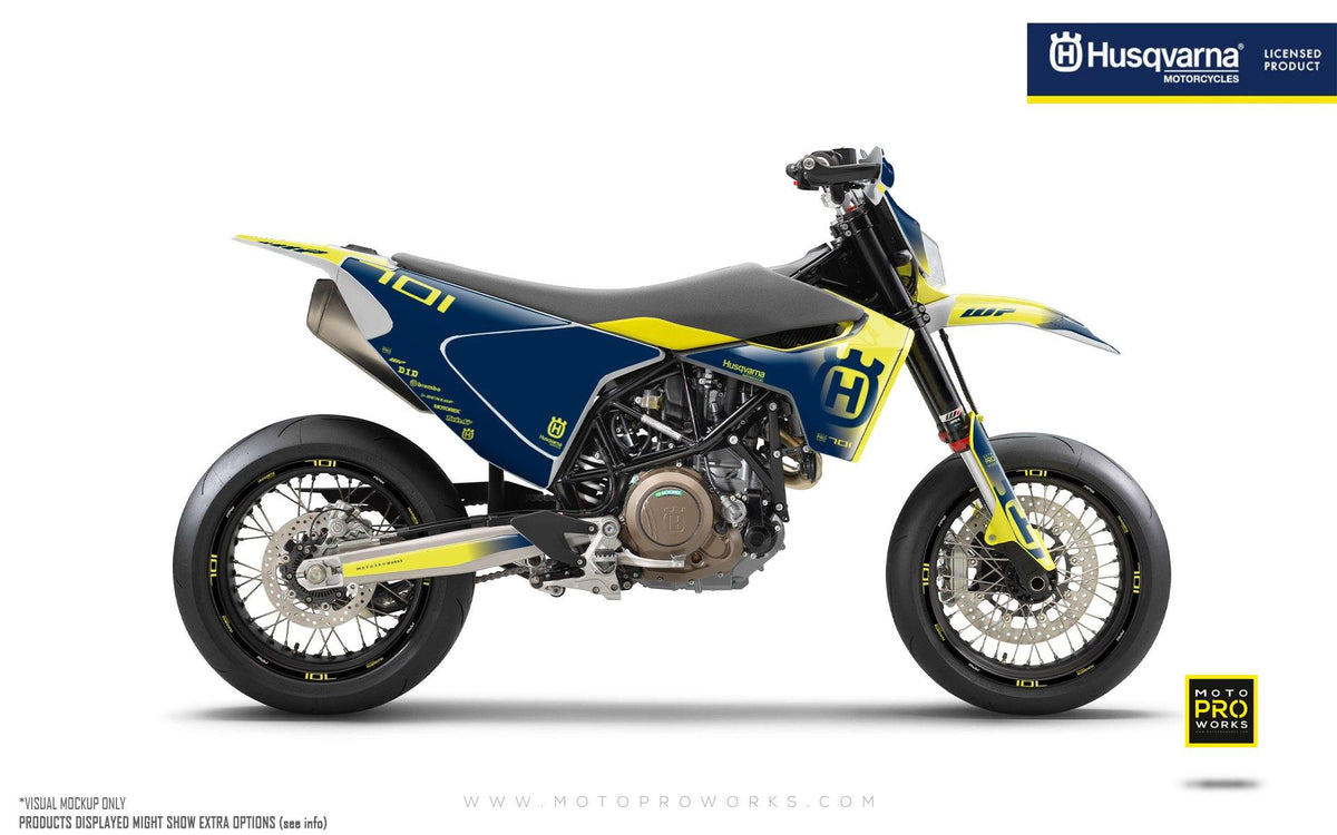 Husqvarna 701 GRAPHIC KIT - &quot;Ghost&quot; (Yellow/Blue) - MotoProWorks | Decals and Bike Graphic kit
