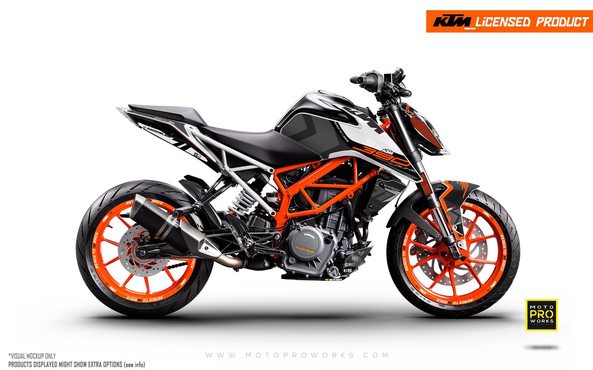 KTM 125/200/250/390 Duke GRAPHIC KIT - "Rasorblade" (Black/Orange) - MotoProWorks | Decals and Bike Graphic kit