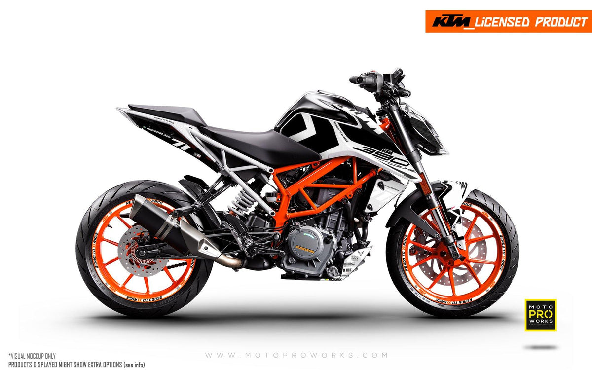 KTM 125/200/250/390 Duke GRAPHIC KIT - &quot;Rasorblade&quot; (White) - MotoProWorks | Decals and Bike Graphic kit