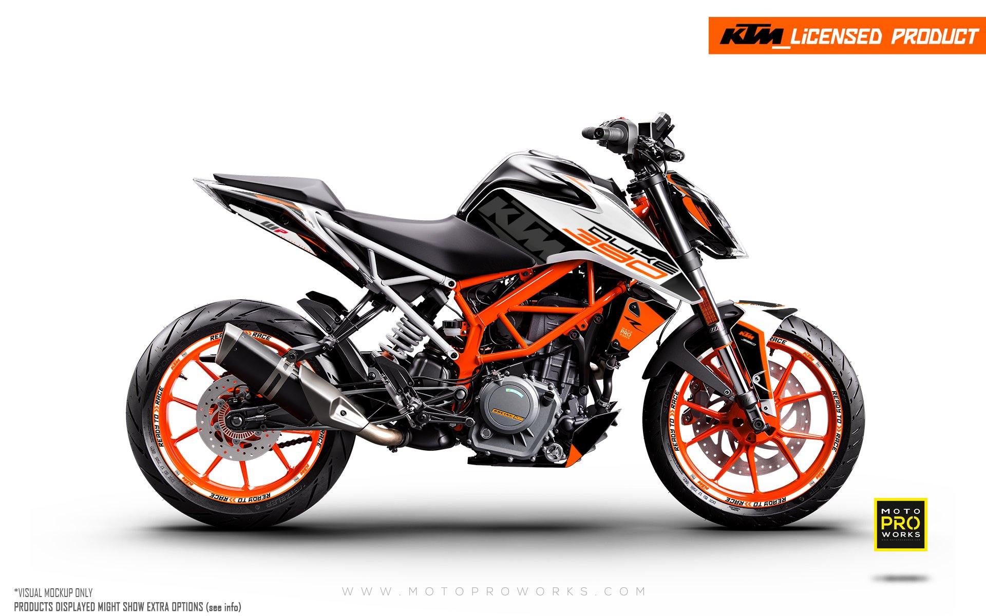 KTM 125/200/250/390 Duke GRAPHIC KIT - "Torque" (White/Black/Orange) - MotoProWorks | Decals and Bike Graphic kit