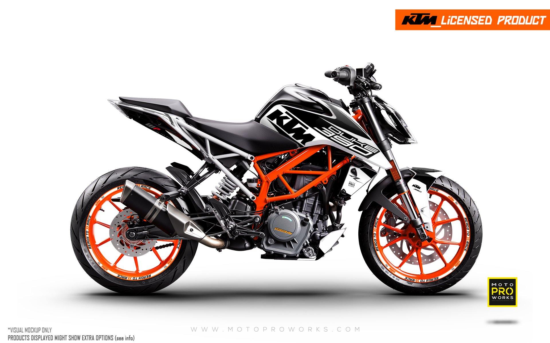 KTM 125/200/250/390 Duke GRAPHIC KIT - "Torque" (White/Black) - MotoProWorks | Decals and Bike Graphic kit