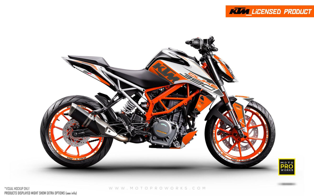 125/200/250/390 Duke GRAPHIC KIT - &quot;Torque&quot; (White/Orange) - MotoProWorks | Decals and Bike Graphic kit
