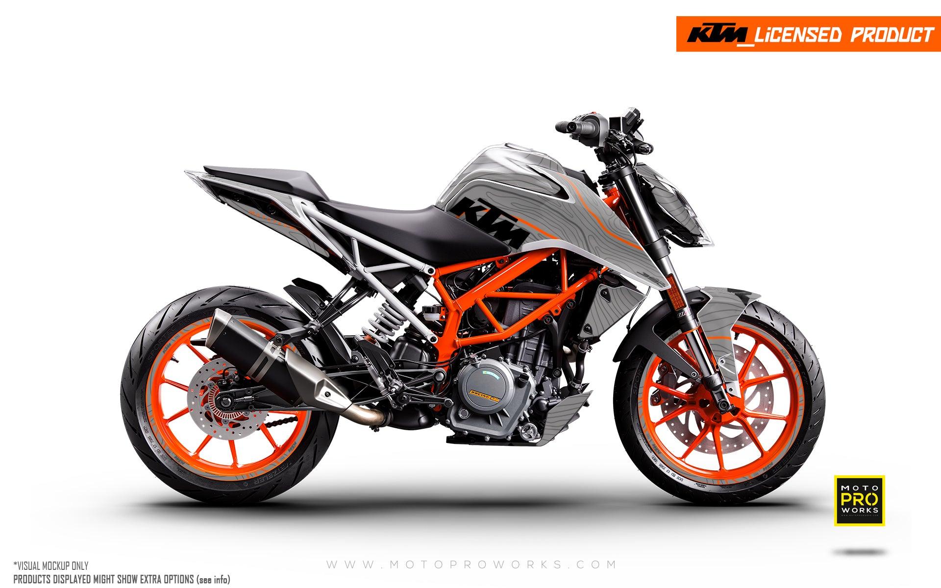 KTM 125/200/250/390 Duke GRAPHICS - "Topography" (Grey/Orange) - MotoProWorks