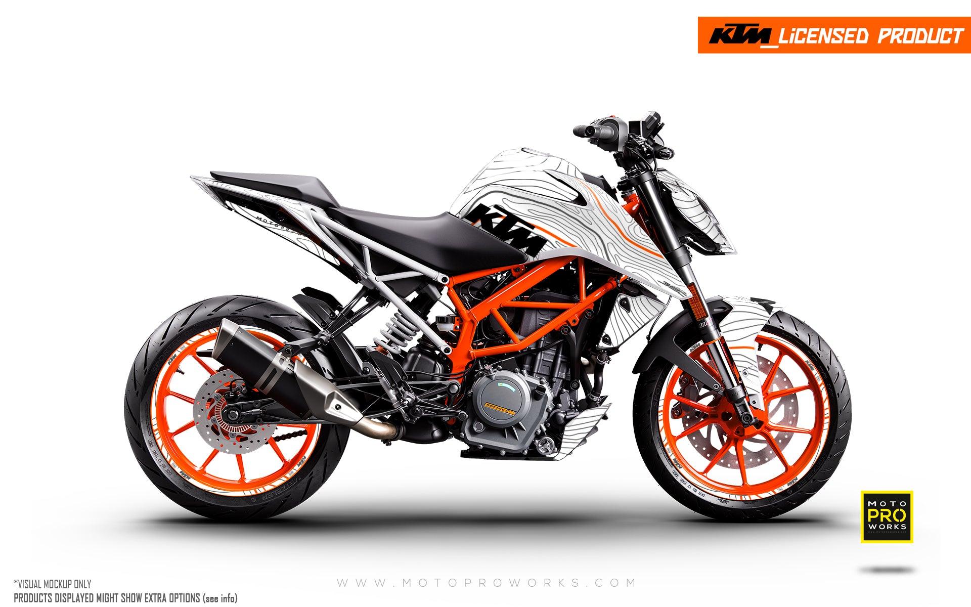 KTM 125/200/250/390 Duke GRAPHICS - "Topography" (White/Orange)