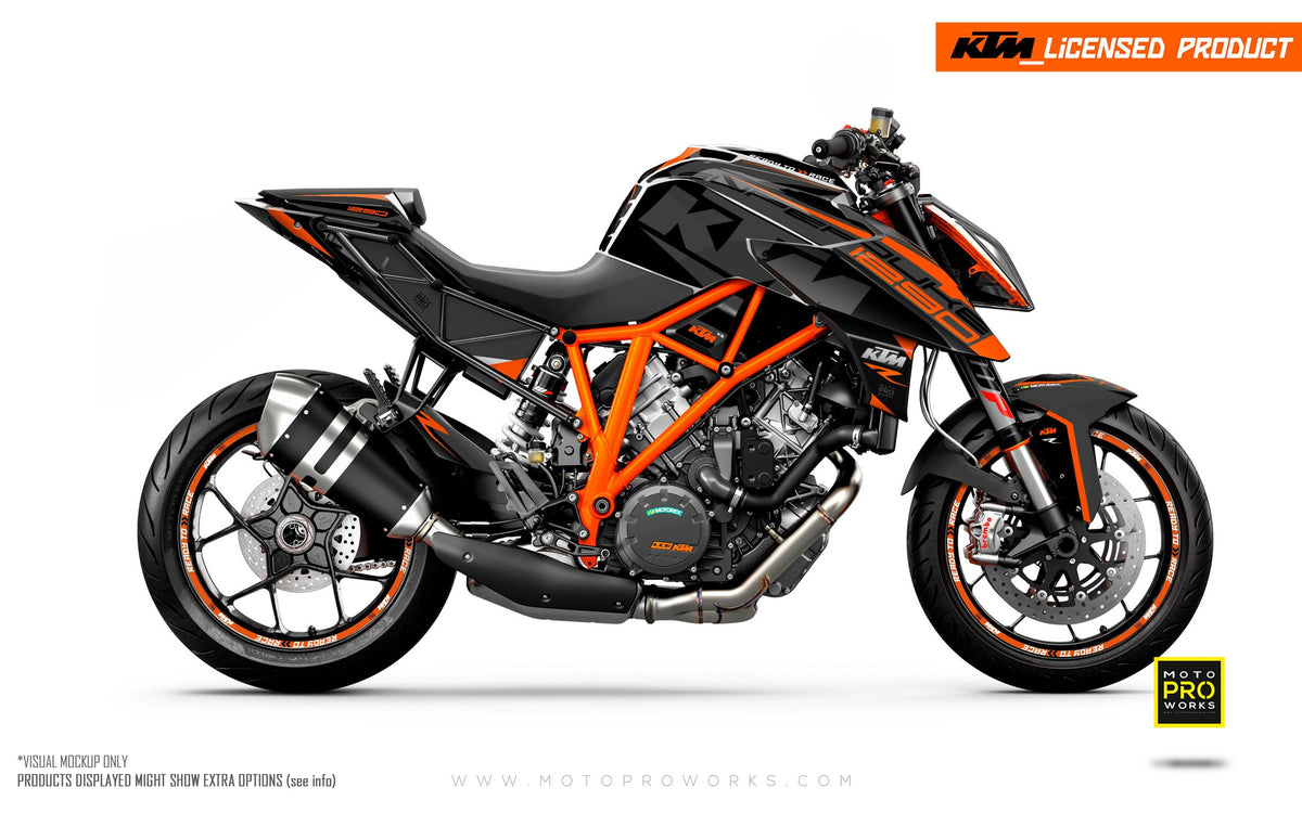 KTM 1290 Super Duke R GRAPHIC KIT - &quot;Torque&quot; (Black/Orange) - MotoProWorks | Decals and Bike Graphic kit